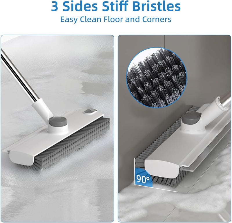 DOLPLEAP Scrub Brush with Long Handle, Floor Scrub Brush Squeegee Broom for Cleaning, 3 in 1 Shower Scrubber Floor Broom Squeegee for Concrete Tile Wall Deck Patio White - Image 2